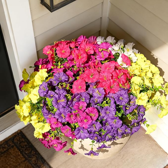Fanfantoey 14 pcs Artificial Flowers for Outdoors, UV Resistant Fake Flowers