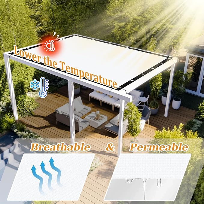 Shade&Beyond Customized Size 90% Sun Shade Cloth with Grommets, 8' X 8' Pergola Shade Cover Canopy, Mesh Tarp Sun Screens for Patio, Outdoor, Garden, Backyard GN01, White