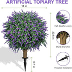 TNELTUEB Artificial Lavender Boxwood Topiary Ball 27" Tree, Set of 2 UV Resistant Faux Silk Shrubs with Ground Spikes, Large Fake Boxwood Plants for Outdoor, Garden, Porch, Patio Decor and Reception