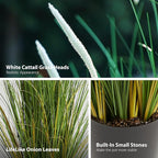 KOL 4ft 2-Pack Artificial Cattail Reed Grass, 47.2’’ Artificial Indoor Outdoor Fake Onion Grass Plant, Home Office Wedding Decorative Potted Plant, Faux Floor Greenery, Housewarming Gift, White