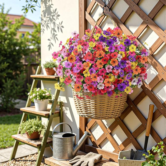 Alupssuc 48 Bundles Artificial Flowers for Outdoors Decoration, UV Resistant Silk Faux Floral Spring Fake Plastic Plants Greenery for Outside Indoor Patio Porch Window Box Home Decor(Upgrade 8 Colors)