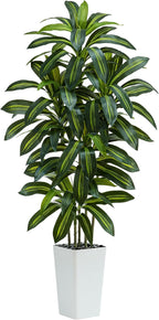 Artificial Dracaena Tree：6FT Faux Silk Tropical Yucca Floor Trees Realistic Fake Green Plant with Natural Wood Trunk & Lifelike Leaves for Home Office Decor Indoor & Outdoor (6FT,1-Pack,White)