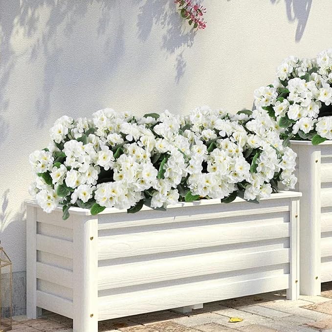 26Pcs Geranium Artificial Flowers for Outdoors Decoration Geranium Silk Flowers Outsides UV Resistant Garden Plants Faux Flower for Front Door Garden Porch Planter Patio Balcony Yard Indoor (White)