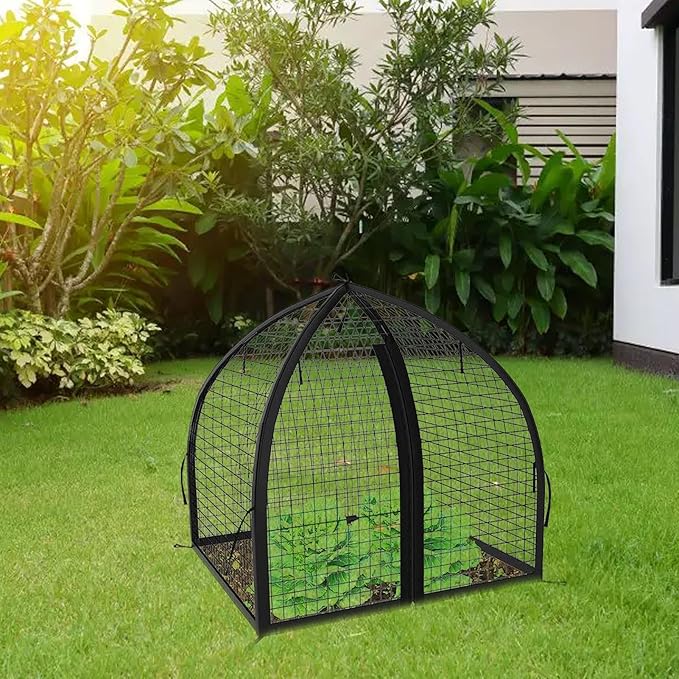 Plant Covers from Animals - 22x22x22in Fruit Safety Support,with Stakes Zipper Animal-Proof Mesh Plant Cage - for Flower Vegetables Chicken Bird Squirrel Rabbit Prevention Outdoor Balcony Yard Garden