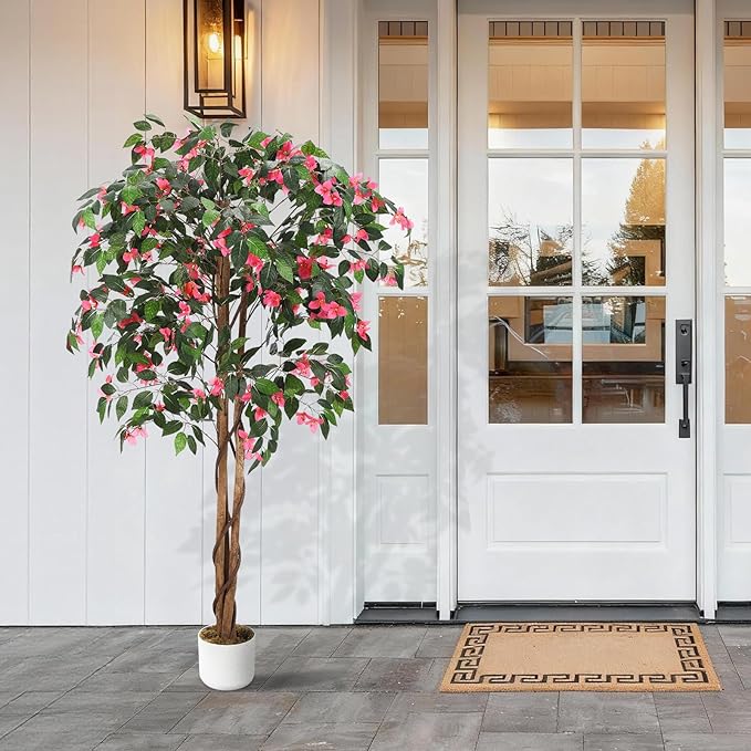 5.3FT Artificial Bougainvillea Tree, Faux Silk Bougainvillea Plant in Pot, Indoor Outdoor Decor, Potted Faux Flower Tree for Home Office Garden Living Room