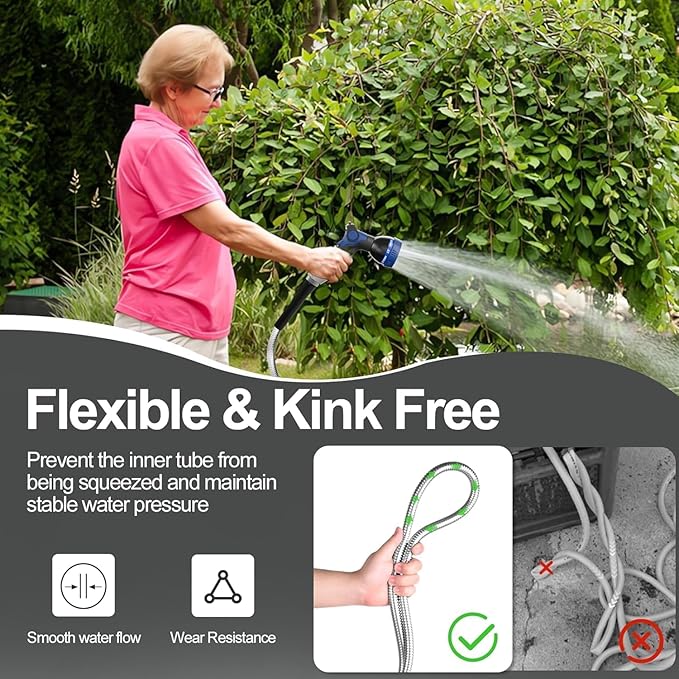 SPECILITE 1/2" 304 Stainless Steel Garden Hose, 50FT Water Pipe with Heavy Duty Metal Nozzle for Yard, Outdoor, Lawn - Flexible, Never Kink & Tangle, Puncture Resistant