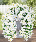 HyeFlora Bougainvillea Artificial Hanging Flowers Plants for Outdoors Decoration, 2pcs White Fake Flowers Silk Bougainvillea Vines Realistic UV Resistant Faux Flowers for Outdoor Planters Patio Yard