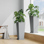 Tall Planters for Outdoor Plants Set of 2, 23.6" Large Taper Flower Plant Pots with Drainage Hole and Drainage Trays, Weather-Resistant Plastic planters for Patio, Porch, Garden, Grey
