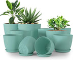 Utopia Home - Plant Pots Indoor with Drainage - 7/6.6/6/5.3/4.8 Inches Home Decor Flower Pots - Plastic Planters for Indoor Plants, Cactus, Succulents Pot (Aqua, Pack of 10)