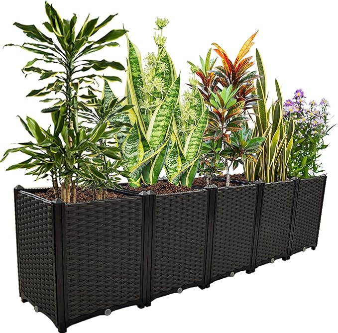 Large Planters for Outdoor Plants Raised Garden Bed Kit Rectangular Elevated Plastic Garden Boxes for Gardening Vegetables Flowers in Backyard Patio Balcony