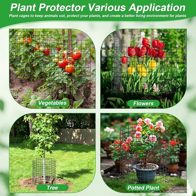 6 Pack Plant Protector from Animals,16" x 12" Wire Garden Plant Protectors,18pcs Pre-Bent Metal Mesh Plant Protectors with Zip Tie and Stake, Garden Plant Cage for Flower Vegetable to Keep Animals Out