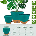 8/10/12 Inch Self Watering Pots for Indoor/Outdoor Plants - Large Plastic Planter with Drainage Holes, Water Level Indicator & Deep Reservoir, Modern Decorative Flower Pots (Turquoise)