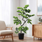 4.6ft Artificial Bonsai Tree Juniper Faux Pine Plant | Large Indoor Fake Tree Decor with Black Plastic Pot for Home, Office Desk, Table, Shelf, Bedroom & Living Room Decor (Green)