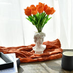 Mandy's Orange Partially Open Artificial Tulips Flowers Centerpiece, 13.5" Lifelike PU Fake Floral Stems 12pcs for Kitchen Island & Dining Table, Spring Decor for Easter