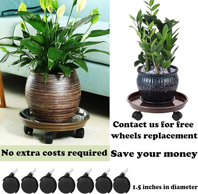 12 Packs Plant Caddy with Wheels 11.8" Plastic Rolling Plant Dolly Coasters Heavy-duty Wheeled Planter Mover Rollers Indoor Outdoor Wheeled Flower Pot Base Suacers with Casters, Brown