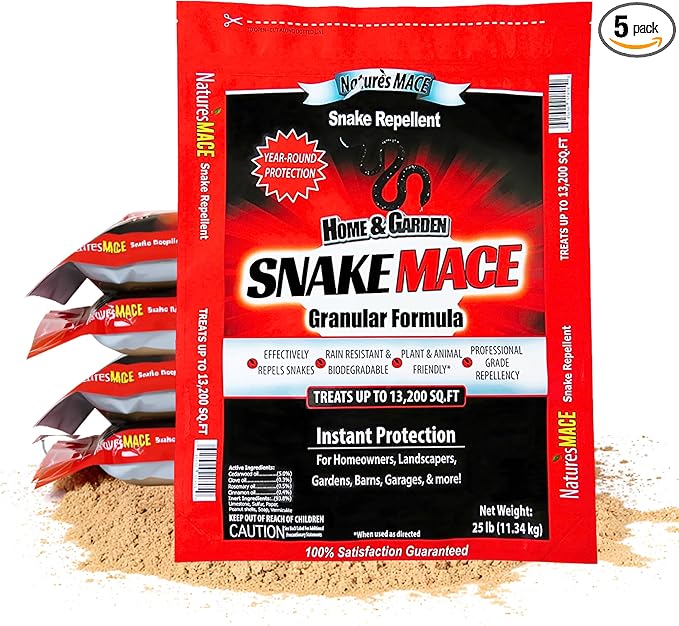 Nature's Mace Snake Mace 125 Pounds, Snake Repellent for Yard, Home, Garden, Get Rid of Snakes, Outdoor Repelling Granules, Deterrent, Plant Friendly, Pet Safe, Defense Granular Formula