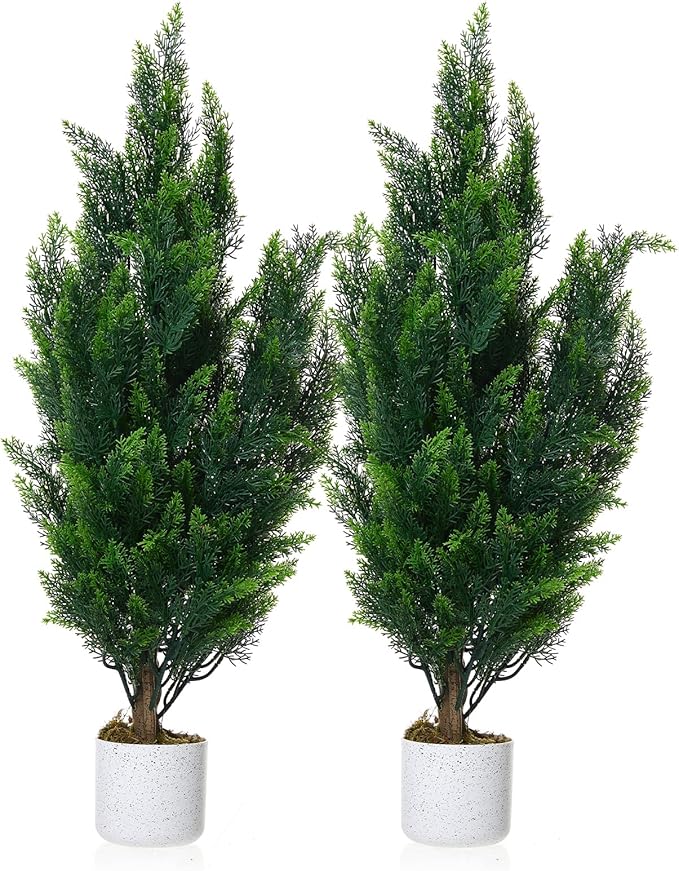 Garvee 2 Pack 3FT Artificial Cedar Trees 3FT, Evergreen Faux Plants for Indoor Outdoor Office Decor