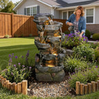Sunlinua 42" H Outdoor Water Fountain with 5 Tiers Large Cascading Realistic Tree Trunk Waterfall Fountains with LED Lights Outdoor Water Fountain for Garden Patio Backyard Porch Home Decor