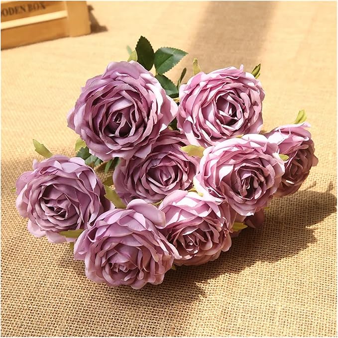 Flower Artificial, Artificial Silk Melaleuca Roses Wedding Photography Bouquets Valentine's Day Gift Home Living Room Simulation Flower Decoration(Autumn Purple)