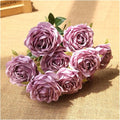 Flower Artificial, Artificial Silk Melaleuca Roses Wedding Photography Bouquets Valentine's Day Gift Home Living Room Simulation Flower Decoration(Autumn Purple)