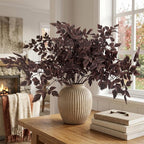 Daynight Artificial Cimicifuga Plants with Fall Leaves Faux Fall steams Greenery Branch for Vase, Table, Thanksgiving, Autumn Halloween Centerpiece Decor (4, Chocolate)