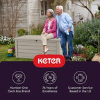 Keter Westwood 150 Gallon Resin Large Outdoor Storage Box for Patio Furniture, Outdoor Cushions, Garden Tools and Pool Floats, Beige
