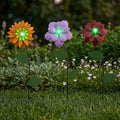 Topadorn 3 Pack Glow in the Dark Flower Garden Stakes, Metal Outdoor Yard Decor with Shaking Heads, Weatherproof Garden Pathway Ornaments