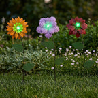 Topadorn 3 Pack Glow in the Dark Flower Garden Stakes, Metal Outdoor Yard Decor with Shaking Heads, Weatherproof Garden Pathway Ornaments