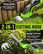 WORKPRO 3.6V Hedge Trimmer Cordless, 2-in-1 Electric Hedge Trimmer & Grass Cutter with 4.0Ah Removable Battery & Type-C Cable, Lightweight Bush Trimmer for Lawn & Garden