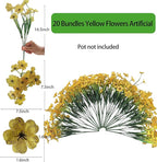 20 Bundles Artificial Flowers for Outdoors, UV Resistant Fake Flower with Plastic Plants, Faux Silk Flowers for Outdoor Planters , Fake Realistic Plant for Outside Front Porch Patio Decor-Yellow