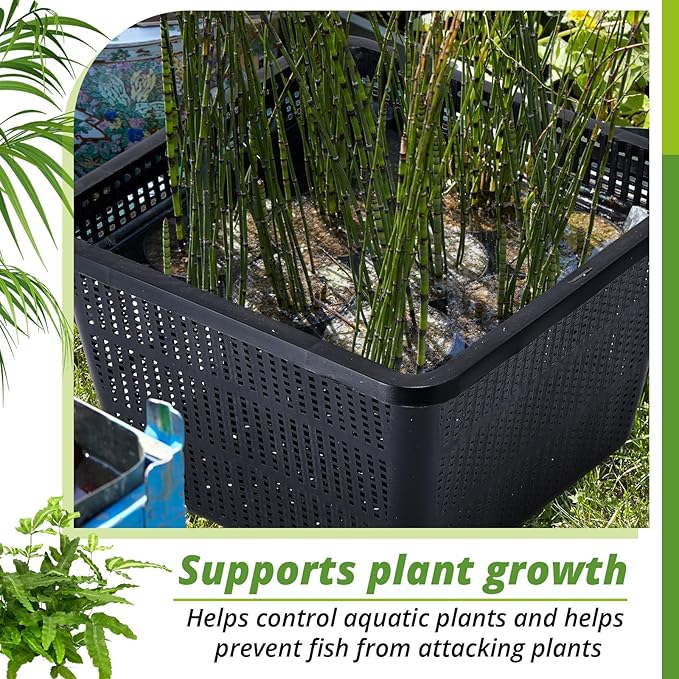 4 Pcs Aquatic Plant Baskets for Hydroponics Water Garden Plant Pots Black Plastic Mesh Basket 9 x 9 x 5.2 Inch Square Pond Containers for Island Live Aquarium Botany Flowers