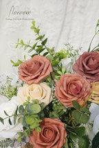 Floroom Artificial Flowers 25pcs Real Looking Burnt Orange Ombre Colors Foam Fake Roses with Stems for DIY Wedding Bouquets Bridal Shower Centerpieces Floral Arrangements Party Tables Home Decorations