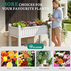 YITAHOME 42.5x17.3x35.4 in Raised Garden Bed, Outdoor Plastic Planter Box with Wheels, Legs, Drain Plug, and Storage Shelf for Plants, Vegetables, Flowers, Herbs, White