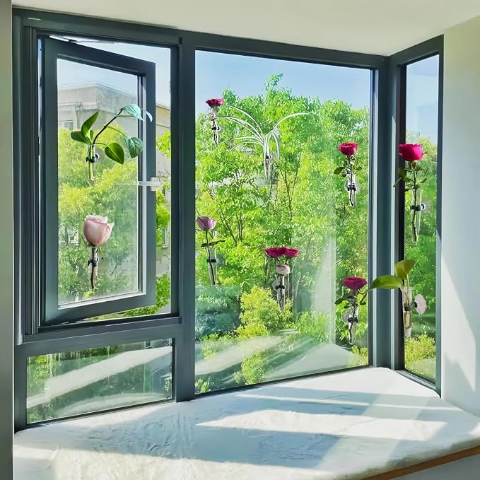 8 Sticks Floral Water Tubes with Suction Cup Window/wall Plant Propagation Tubes for Home Floral Arrangement and Fresh Flower Decorating