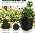 Plant Pots 6 Inch Self Watering Pots,6 Pack Plastic Planters with Drainage Holes and Clear Saucers,Plastic Flower Pots,Nursery Planting Pot for Indoor Out Door Plants (Black)