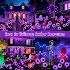 Halloween Decorations Outdoor, 4 Pack 24 LED Solar Purple Scary Eyeball Swaying Lights, Purple Solar Firefly Light Waterproof Outdoor Garden Lights for Halloween Yard Garden Lawn Party Flower Bed