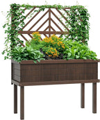 Outsunny Raised Garden Bed with Trellis for Climbing Plants, Vegetable, Grape Vines, Wood Planter with Legs, Drainage Holes and Filter for Outdoor Garden, Patio, Carbonized