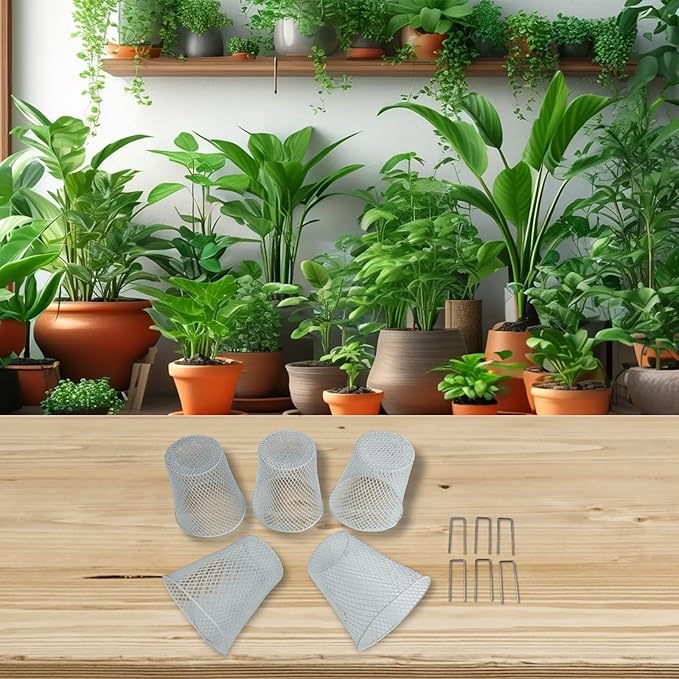 5 Metal Plant Covers with Anchoring Stakes Outdoor Shields for Vegetables, Flowers, and Potted Plants (White)