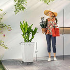 Outsunny Tall Planters for Outdoor Plants Set of 3, 24 in Taper Planters with Drainage Holes, Rattan Decor Plant Pots for Indoor Outdoor Front Porch Patio Backyard, White