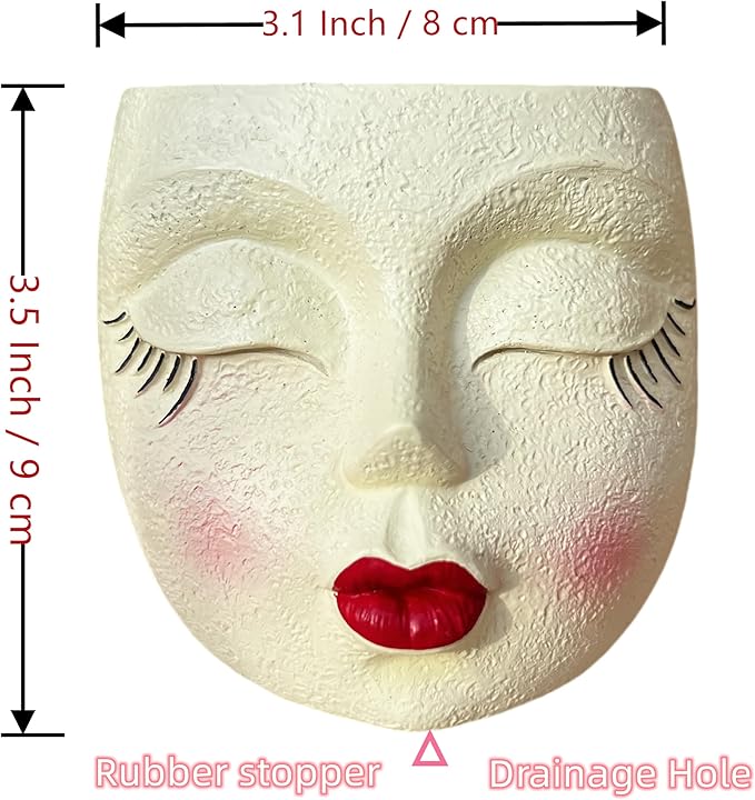 Girl Face Flower Pot Small Lady Head Planter Funny Flower Pot for Cactus Lovely Resin Head Face Planter with Anti-Friction Pads Pale Yellow 1Pack
