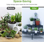 3 Tier Plant Stand Semi-Circular Flower Pot Organizer Rack Quarter Round Plant Display Holder Outdoor Storage Shelves Metal Corner Shelf Planter Shelving Ladder Plant Stand for Indoor Use(Black)