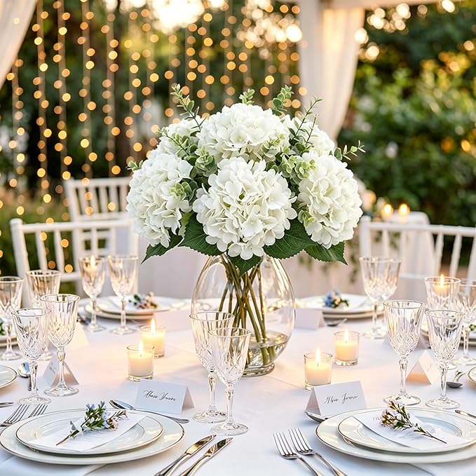 4Pcs Hydrangea Artificial Flowers Realistic Latex Texture for Spring Decoration Home Party Wedding Living Room Decoration 21''White