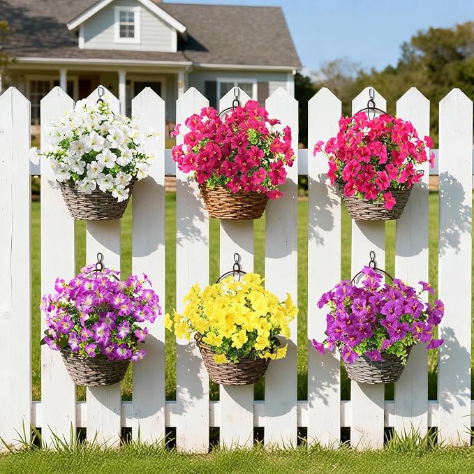 INQCMY Artificial Flowers for Outdoors Fake Plants Spring Summer Decoration, 12 Bundles Faux Petunias UV Resistant No Fade Realistic Silk Flower for Outside Planters Patio Porch Yard Window Box
