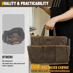 16OZ Waxed Canvas Tool Tote Bag for Garden Tools Wrench Set & Screwdrivers | 11-Pocket Garden Tool Bag with Portable Handles, Multi-Purpose Tool Storage Organizer (14"L x 5.5"W x 10.5"H) – Grey