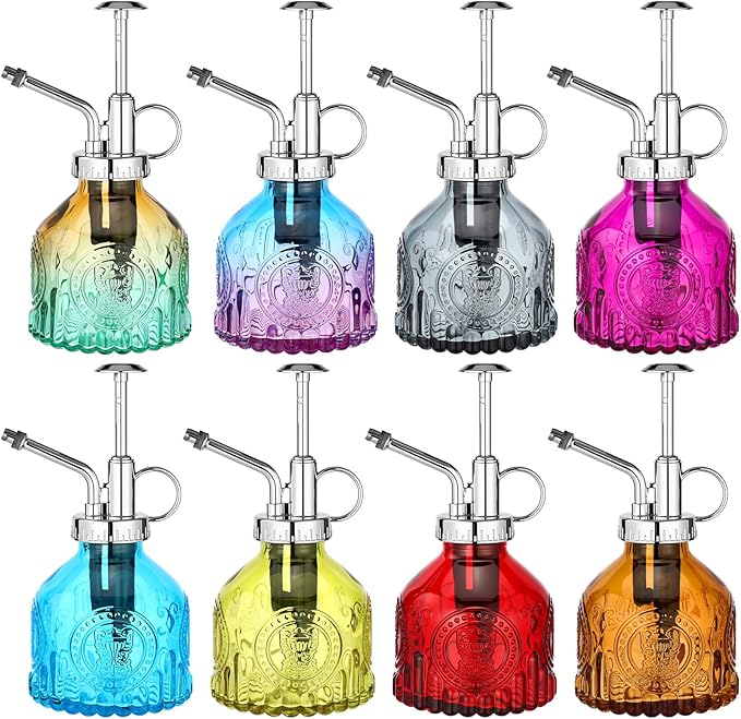 Zopeal 8 Pcs Glass Plant Mister Spray Bottle 200ml Vintage Plant Spritzer Multicolor Succulent Watering Bottle Watering Can 6.4'' with Plastic Top Pumps for Indoor Outdoor Garden Plants (Silver)