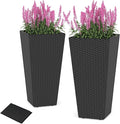 Giantex Set of 2 Outdoor Wicker Flower Pot, 30 Inch Tall Planters with Drainage System, PE Rattan Flower Pots, Indoor Outdoor Decoration for Front Porch Balcony Entryway
