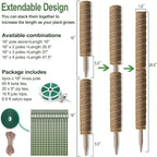 Moss Pole 47.5 Inch - Monstera Plant Support, 4 Packs 16 Inch Plant Stakes for Indoor Plants Coco Coir Moss Pole Sticks for Climbing Potted Live Plants, Pothos, Philodendron, with Garden Ties