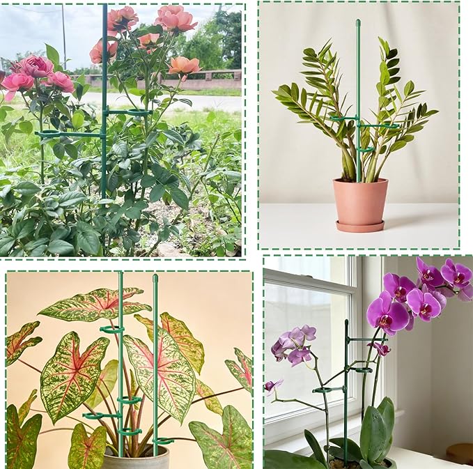 20 Set Plant Stakes 12 inch Extendable Plant Support Stakes with Adjustable Rings, Flowers Stems Plants Sticks for Indoor Outdoor Plants Stabilizer Support Sticks for Orchid Rose Peony Tomato