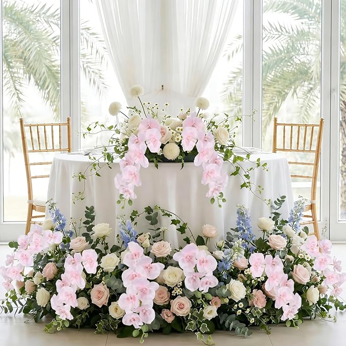 Orchids Artificial Flowers 6PCS Faux Orchid Stems Fake Phalaenopsis Orchid with Stems for Floral Arrangements Home Wedding Dining Table Party Garden Decoration(Light Pink)