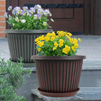 Large-Planter-Indoor-Outdoor Plant Pots, 14 inch 4 Pack Plastic Flower Pots with Saucer And Drainage Holes, Modern Garden Planters For Planting Medium Large Plants, Decorative Resin Garden Pots